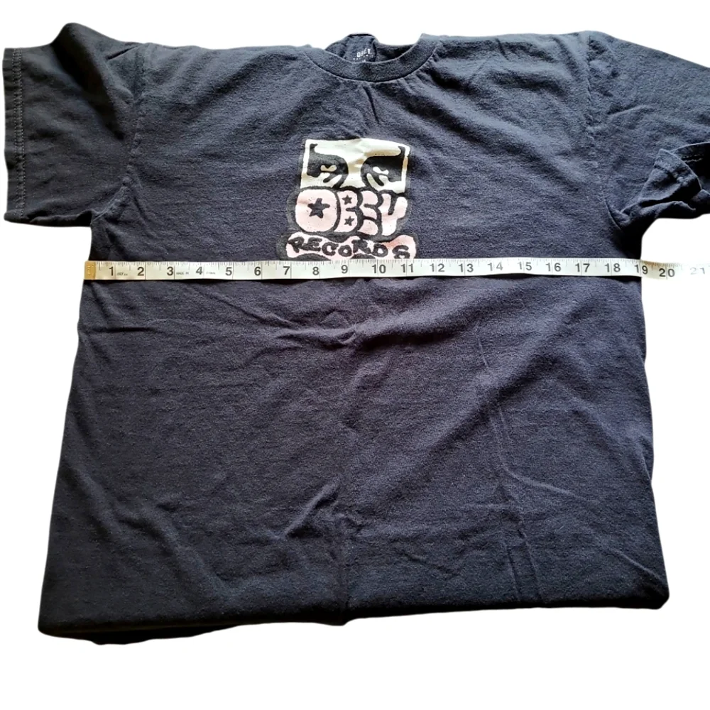 Women's Obey Tee Shirt Black Cotton Medium "Obey Records" - Picture 4 of 8
